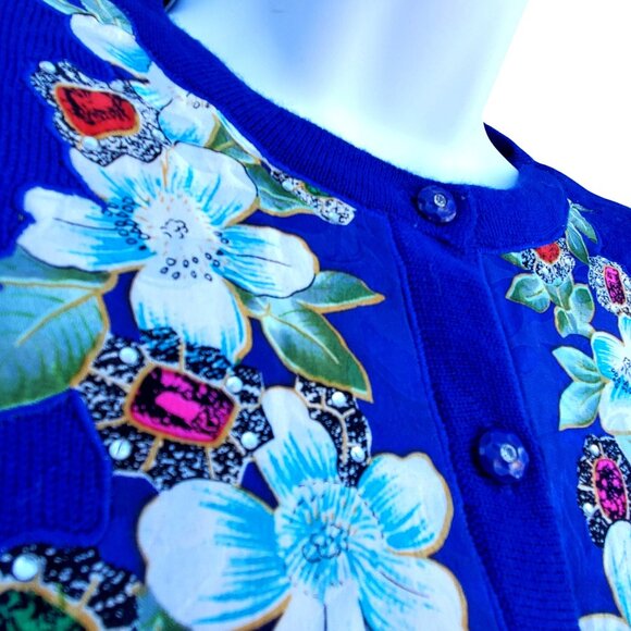 Diane Freis 80s Blue Purple Cardigan with Rhinestones L  XL  Volup Vintage NWOT - Picture 3 of 15
